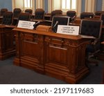 Small photo of QUEBEC CITY CANADA 08 28 2022: Leader of the opposition desk at the National Assembly of Quebec (officially in French: Assemblee nationale du Quebec) is the legislative body of the province of Quebec