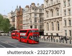 Small photo of LONDON UNITED KINGDOM 06 19 2023: Red double decker bus. A double-decker bus or double-deck bus is a bus that has two storeys or decks.