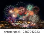 Small photo of A hilltop view of the fireworks show at Montjuic in Barcelona, Spain, for the 2023 La Merce holiday