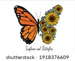 butterflies and daisy lettering ... | Shutterstock .eps vector #1918376609
