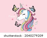 pink unicorn vector art design... | Shutterstock .eps vector #2040279209
