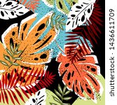 tropical jungle leaves pattern. ... | Shutterstock .eps vector #1436611709