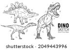 Set Of Hand Drawn Dinosaur...