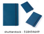 Blue leather notebook isolated on white background.