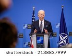 Small photo of BRUSSELS, BELGIUM. 24th March 2022. Joe Biden, President of USA, during press conference, after NATO Extraordinary Summit. Brussels, Belgium