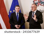 Small photo of RIGA, LATVIA. 9th January 2024. Arvils Aseradens (R), Minister for Finance of Latvia meets with Paschal Donohoe (L), President of the Eurogroup, Minister for Public Expenditure of Ireland.