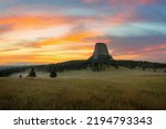 Beautiful sunrise at Devils Tower in Wyoming 