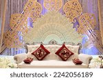Small photo of Deco with flower and The pelamin or wedding dais is specially created in a traditional Malay wedding.It is usually grandly designed and gaily decorated.
