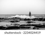 Lonely Fisherman At Sea Black...