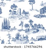 toile de jouy pattern with... | Shutterstock .eps vector #1745766296