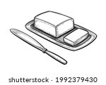 butter and table knife. ink... | Shutterstock .eps vector #1992379430