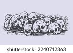 pile of human skulls drawing...