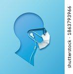 funny papercut man head wearing ... | Shutterstock .eps vector #1863793966
