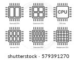 Processor Icon Set. Dual Quad Six Octa core cpu icons. Multi-core processor line icon. Main element of computer. Vector illustration.