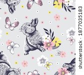 cute little rabbit looks up on... | Shutterstock .eps vector #1877035183