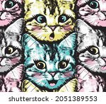 happy kitten faces with crazy... | Shutterstock .eps vector #2051389553