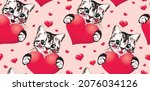happy kitten faces with red... | Shutterstock .eps vector #2076034126