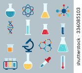 Set icon chemicals, chemistry, laboratory, jars, beakers, flasks, elements of the molecule. Vector illustration