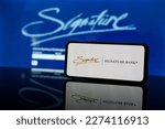 Small photo of New York, United States of America - 2023 March 13: Signature bank logo and website on screen. American Siganture bank collapse. Bank goes bankrupt. High quality photo