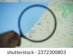 Small photo of Tel Aviv, Israel - 2023 October 8: Gaza strip and Israel on google maps. High quality photo