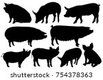 Pig Pork Hog Silhouette Sets