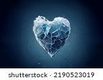 Brilliant piece of ice in the shape of a heart. Beautiful heart made of ice. Symbol of love from cold ice. An unusual gift for Valentine's Day.