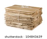 Waste cardboard bundle for recycling isolated on white