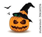 pumpkin scary face wear hat and ... | Shutterstock .eps vector #506160256