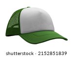 Forest green trucker cap isolated on white background. Basic baseball cap. Mock-up for branding.