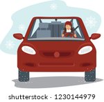 happy young woman driving the... | Shutterstock .eps vector #1230144979