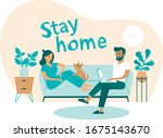 family working from home. man... | Shutterstock .eps vector #1675143670