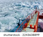 Drift ice and icebreaker in Monbetsu, Hokkaido