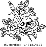 tattoo with roses and skull ... | Shutterstock .eps vector #1471514876