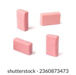 Small photo of Fruit Chews Isolated, Pink Chewable Candies, Fruit Chew Candy Pile, Square Taffy, Colorful Gummy Candies on White Background, Clipping Path