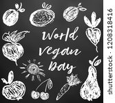 world vegan day. child drawing... | Shutterstock .eps vector #1208318416