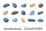 Pebble stones collection. Different beach pebbles shape set. Various forms of smooth rocks. Sea or river pebbles. Spa or garden stones. Vector cartoon