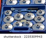 Small photo of Large aluminium alloy cup type oil filter cap wench socket removal tool set