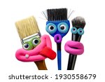 Set of Animated brushes with eyes and lips isolated on the white background. Emotions things