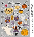 set of halloween stickers in... | Shutterstock .eps vector #489002566
