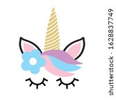 happy unicorn face in flower... | Shutterstock .eps vector #1628837749