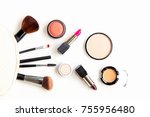 Makeup cosmetics tools background and gift box beauty cosmetics, products and facial cosmetics package lipstick, eye shadow on the white background.  Lifestyle 
 Fashion Concept