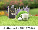 Golf Coffee for Tee time or break time for golfer double exposure with lavender in the garden