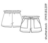 girls short fashion flat sketch ... | Shutterstock .eps vector #1945181209