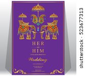indian wedding card  elephant... | Shutterstock .eps vector #523677313