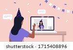 online birthday party. friends... | Shutterstock .eps vector #1715408896