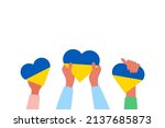 hands holding blue and yellow... | Shutterstock .eps vector #2137685873