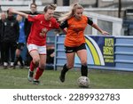 Small photo of Darcie Greene of Brighouse Town goes on an attacking run during the FA Women's National League match at Plumpton Park, Eccleshill United, Bradford, England on April 16th, 2023.