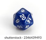 A blue d20 twenty sided dice...