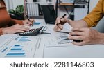 Small photo of Business bookkeeping with calculator of bookkeeper and household calculating chart graph annual financial account.