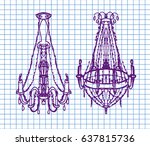 two chandelier on copybook... | Shutterstock .eps vector #637815736